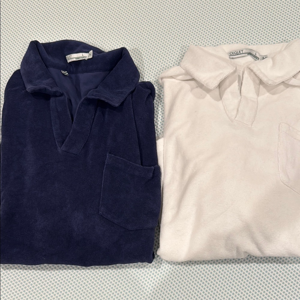 EUC Terry cloth White and Navy Collared Shirts